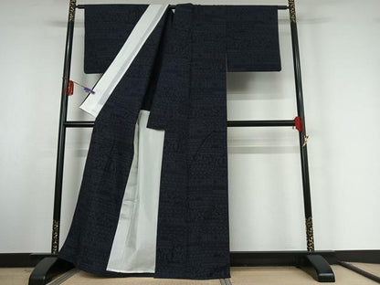 平和屋着物▽結城紬 単衣 80亀甲 横段花文 正絹 逸品 AABF1872jh