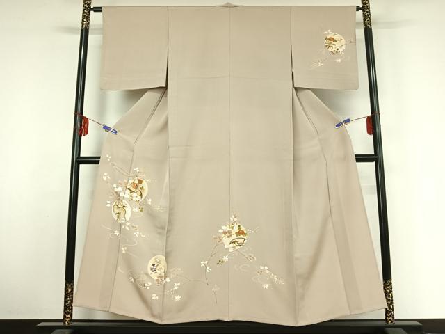 平和屋着物▽訪問着 単衣 刺繍 流水花丸文 金糸 金彩 正絹 逸品 AABF1873jh