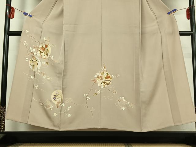 平和屋着物▽訪問着 単衣 刺繍 流水花丸文 金糸 金彩 正絹 逸品 AABF1873jh