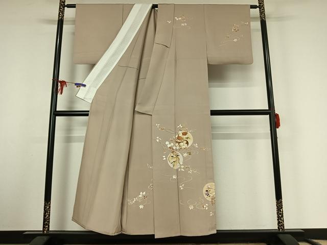 平和屋着物▽訪問着 単衣 刺繍 流水花丸文 金糸 金彩 正絹 逸品 AABF1873jh