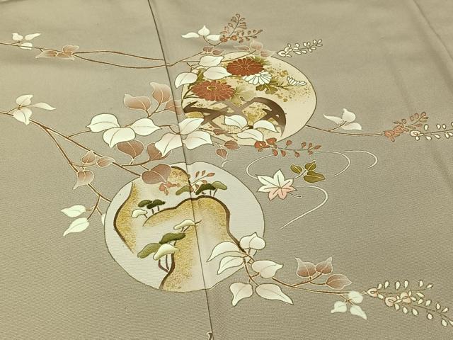 平和屋着物▽訪問着 単衣 刺繍 流水花丸文 金糸 金彩 正絹 逸品 AABF1873jh