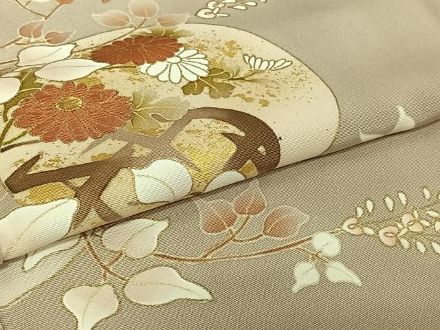 平和屋着物▽訪問着 単衣 刺繍 流水花丸文 金糸 金彩 正絹 逸品 AABF1873jh