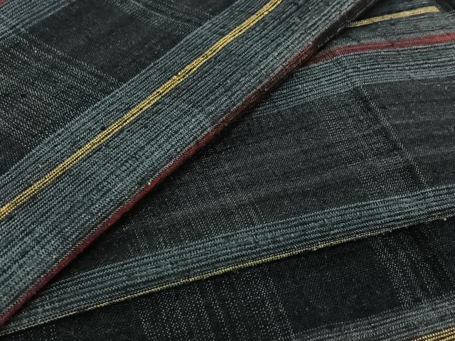 平和屋着物▽郡上紬 草木染 単衣 横段文 正絹 逸品 AABF1874jh