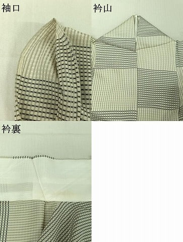 平和屋着物▽お召 単衣 吉野間道 ロング丈 正絹 逸品 AABF1875jh