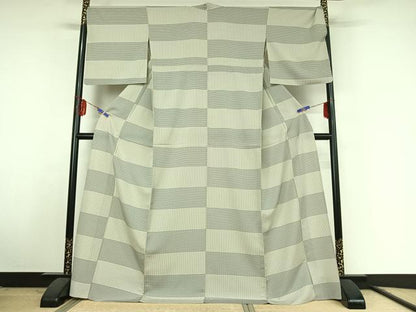平和屋着物▽お召 単衣 吉野間道 ロング丈 正絹 逸品 AABF1875jh