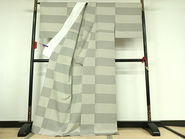 平和屋着物▽お召 単衣 吉野間道 ロング丈 正絹 逸品 AABF1875jh