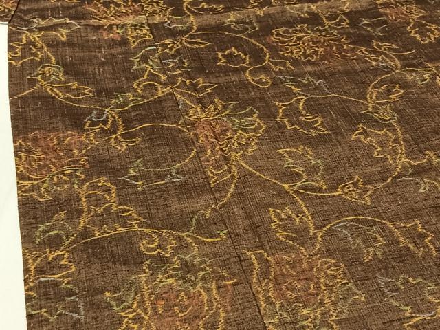 平和屋着物▽上質な紬 単衣 花唐草文 正絹 逸品 AABF1876jh