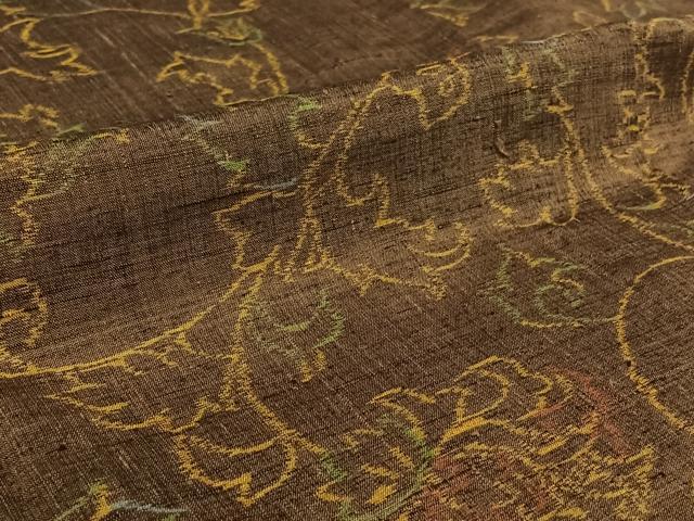 平和屋着物▽上質な紬 単衣 花唐草文 正絹 逸品 AABF1876jh