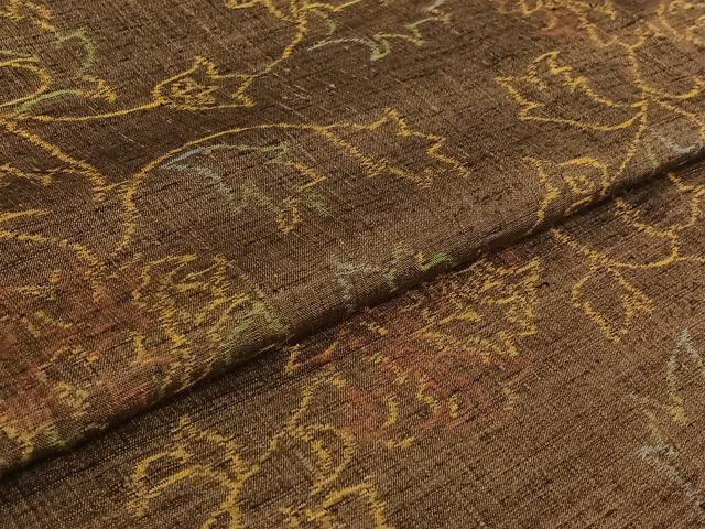 平和屋着物▽上質な紬 単衣 花唐草文 正絹 逸品 AABF1876jh