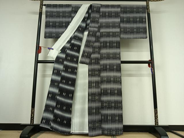 平和屋着物▽上質な小紋 単衣 幾何学文様 暈し染め 反端付き 丹後ちりめん 正絹 逸品 AABF1878jh