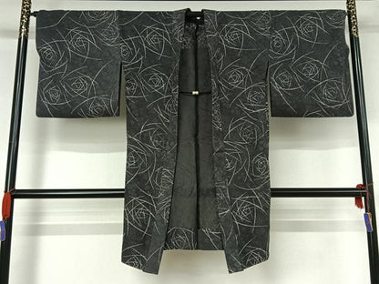 平和屋着物▽長羽織　スリーシーズン　春夏秋　塵除け　薔薇　正絹　逸品　AABF1879jh