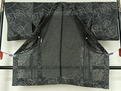 平和屋着物▽長羽織　スリーシーズン　春夏秋　塵除け　薔薇　正絹　逸品　AABF1879jh