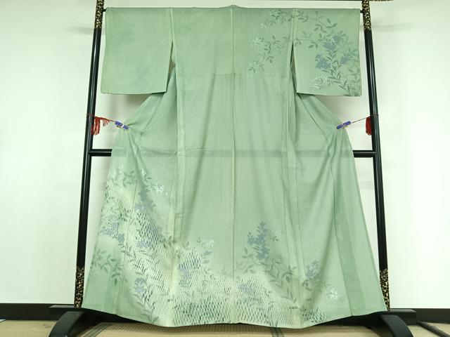 平和屋着物▽訪問着 無双 紗袷 紗×絽 草花文 銀彩 正絹 逸品 AABF1880jh