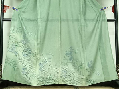 平和屋着物▽訪問着 無双 紗袷 紗×絽 草花文 銀彩 正絹 逸品 AABF1880jh
