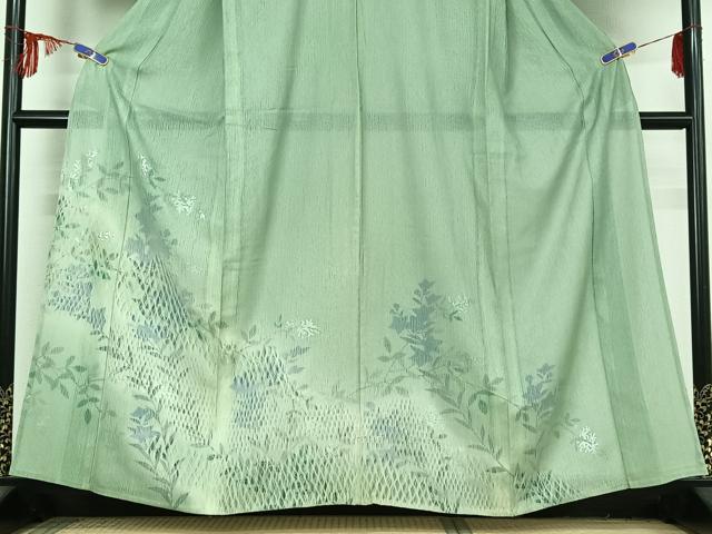 平和屋着物▽訪問着 無双 紗袷 紗×絽 草花文 銀彩 正絹 逸品 AABF1880jh