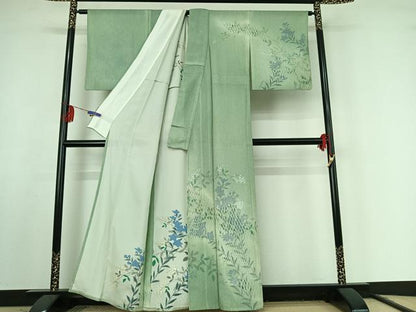 平和屋着物▽訪問着 無双 紗袷 紗×絽 草花文 銀彩 正絹 逸品 AABF1880jh