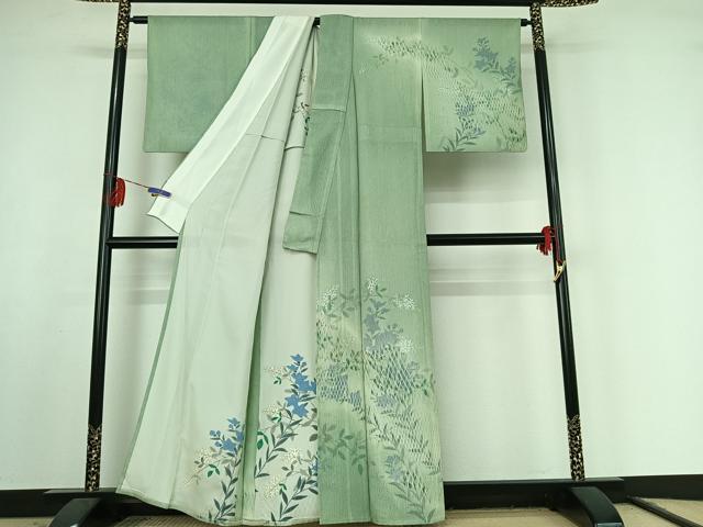 平和屋着物▽訪問着 無双 紗袷 紗×絽 草花文 銀彩 正絹 逸品 AABF1880jh