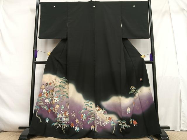 平和屋着物■豪華黒留袖 作家物 寿光織 人物松文 暈し染め 金糸 金彩 正絹 逸品 AABF1903oa