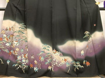 平和屋着物■豪華黒留袖 作家物 寿光織 人物松文 暈し染め 金糸 金彩 正絹 逸品 AABF1903oa
