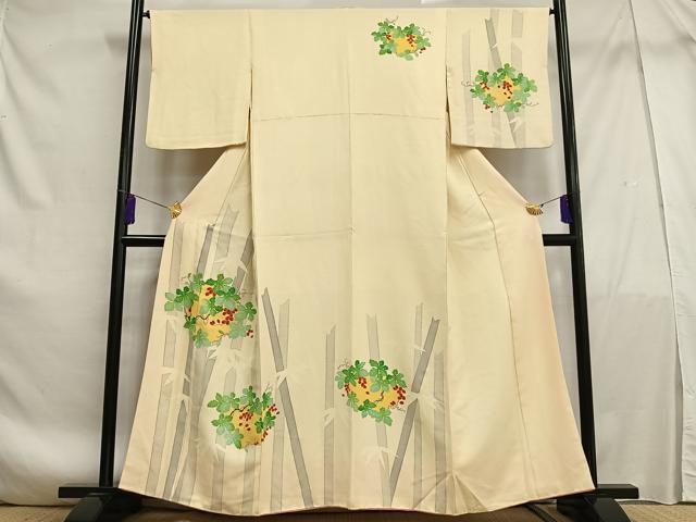 平和屋着物■訪問着 刺繍 葡萄蔦の葉笹竹文 正絹 逸品 AABF1920oa