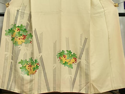 平和屋着物■訪問着 刺繍 葡萄蔦の葉笹竹文 正絹 逸品 AABF1920oa