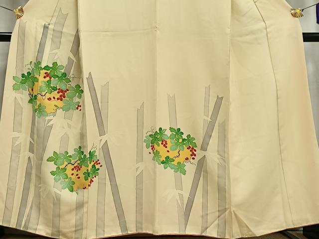 平和屋着物■訪問着 刺繍 葡萄蔦の葉笹竹文 正絹 逸品 AABF1920oa