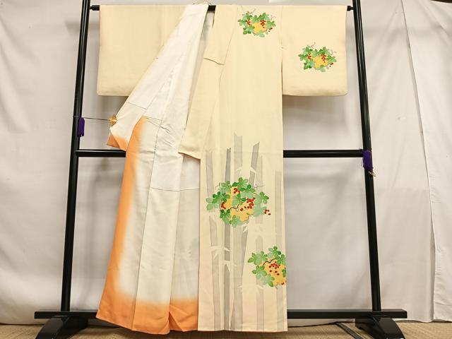 平和屋着物■訪問着 刺繍 葡萄蔦の葉笹竹文 正絹 逸品 AABF1920oa