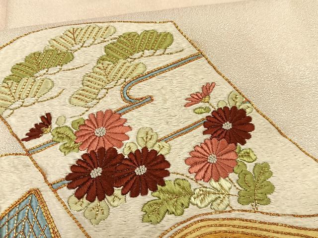 平和屋着物■訪問着 総刺繍 駒刺繍 花冊子文 金糸 正絹 逸品 AABF1930oa