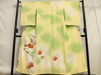 平和屋着物■訪問着 駒刺繍 枝花文 暈し染め 金彩 正絹 逸品 AABF1959oa