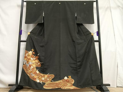 平和屋着物■豪華黒留袖　駒刺繍　枝梅文　金彩　正絹　逸品　AABF1960oa