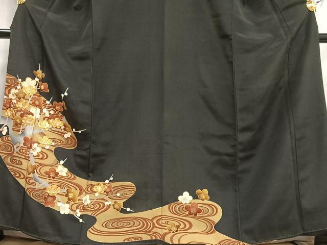 平和屋着物■豪華黒留袖　駒刺繍　枝梅文　金彩　正絹　逸品　AABF1960oa