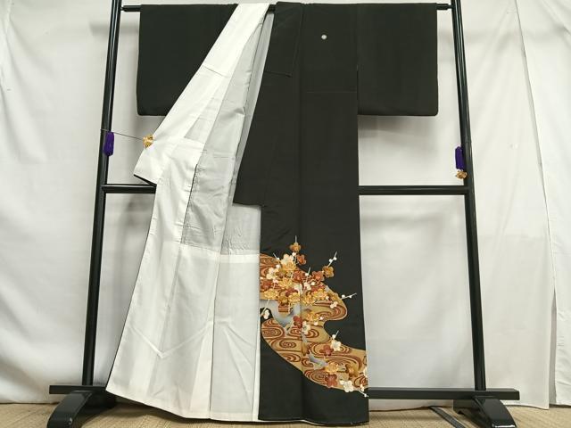 平和屋着物■豪華黒留袖　駒刺繍　枝梅文　金彩　正絹　逸品　AABF1960oa