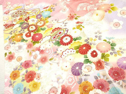 平和屋着物●豪華振袖　駒刺繍　貝桶吉祥花文　暈し染め　金彩　京都きもの友禅扱い　正絹　逸品　AABF1992cs