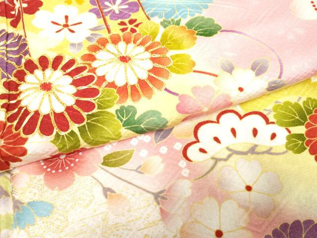 平和屋着物●豪華振袖　駒刺繍　貝桶吉祥花文　暈し染め　金彩　京都きもの友禅扱い　正絹　逸品　AABF1992cs