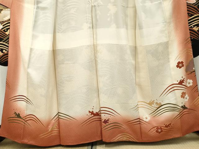 平和屋着物○豪華振袖 立波鳳凰花松文 黒地 金彩 正絹 逸品 AABF1993cs
