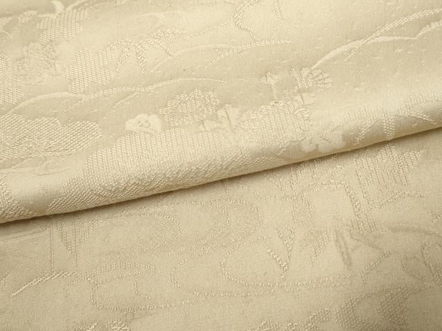 平和屋着物●上質な色無地　風景地紋　亜麻色　正絹　逸品　AABF2000cs