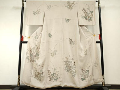 平和屋着物●訪問着　枝葉文　鬼しぼ縮緬　正絹　逸品　AABF2001cs