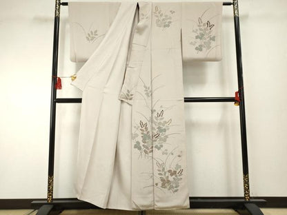 平和屋着物●訪問着　枝葉文　鬼しぼ縮緬　正絹　逸品　AABF2001cs