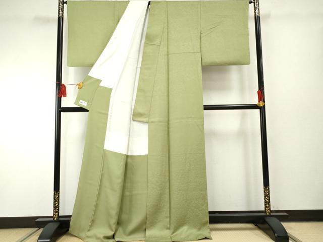 平和屋着物●上質な色無地　草花地紋　青丹色　やまと誂製　正絹　逸品　AABF2002cs 平和屋着物○上質な色無地 草花地紋 青丹色 やまと誂製