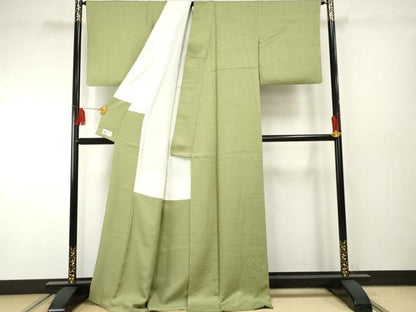 平和屋着物●上質な色無地　草花地紋　青丹色　やまと誂製　正絹　逸品　AABF2002cs