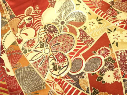 平和屋着物●豪華振袖　駒刺繍　束ね熨斗飛鶴吉祥花文　金彩　正絹　逸品　AABF2003cs