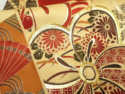 平和屋着物●豪華振袖　駒刺繍　束ね熨斗飛鶴吉祥花文　金彩　正絹　逸品　AABF2003cs