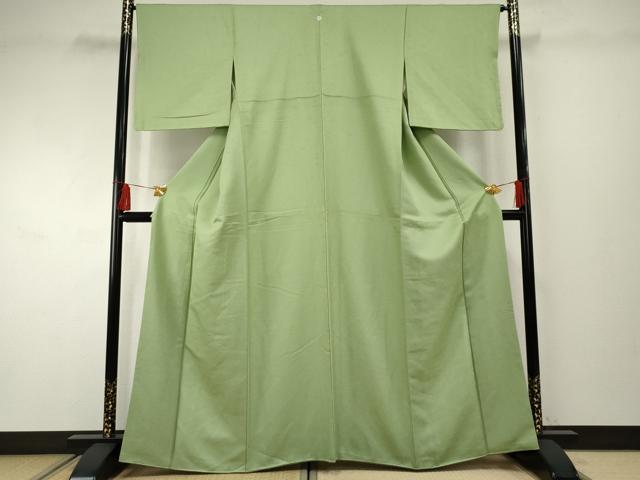 平和屋着物●上質な色無地　草花地紋　苗色　正絹　逸品　AABF2004cs