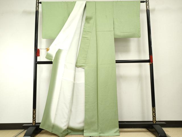 平和屋着物●上質な色無地　草花地紋　苗色　正絹　逸品　AABF2004cs