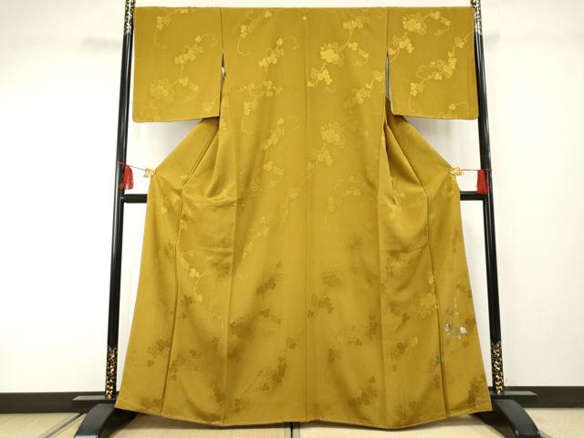 平和屋着物●上質な色無地　蔦の葉地紋　山吹茶色　正絹　逸品　未使用　AABF2007cs 平和屋着物○上質な色無地 蔦の葉地紋 山吹茶色 正絹 逸品