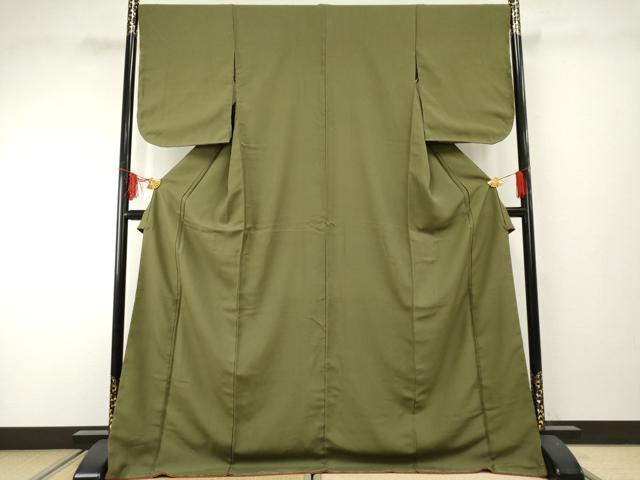 平和屋着物●上質な色無地　藍媚茶色　ロング丈　正絹　逸品　未使用　AABF2008cs