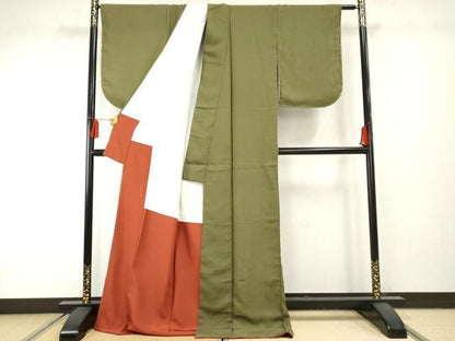 平和屋着物●上質な色無地　藍媚茶色　ロング丈　正絹　逸品　未使用　AABF2008cs