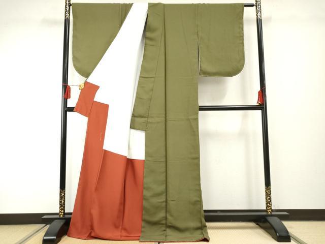 平和屋着物●上質な色無地　藍媚茶色　ロング丈　正絹　逸品　未使用　AABF2008cs
