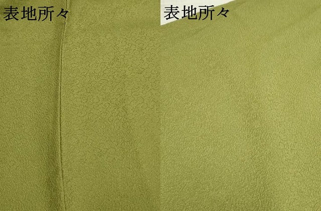 平和屋着物●上質な色無地　花唐草地紋　草色　正絹　逸品　AABF2010cs 平和屋着物○上質な色無地 花唐草地紋 草色 正絹 逸品 AABF2010cs