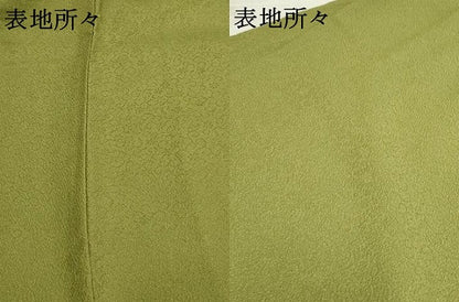 平和屋着物●上質な色無地　花唐草地紋　草色　正絹　逸品　AABF2010cs